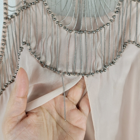 Bebe Beaded Mesh Chain Detail Open Back Sleeveless Blouson Maxi Dress - Picture 9 of 11